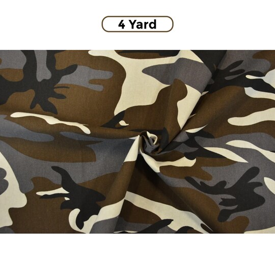 Grey Camouflage Print 100% Cotton Fabric 58/60" Wide, Soft & Durable for Apparel and Crafts